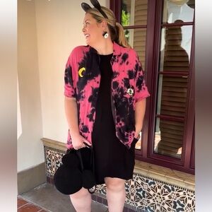 Disney Pink and Black Tie-Dye Men's Shirt - Scared Mickey Mouse Halloween 2024